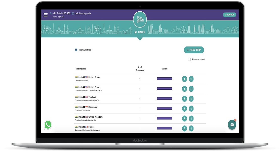 Visa Guide - Trip creation and tracking